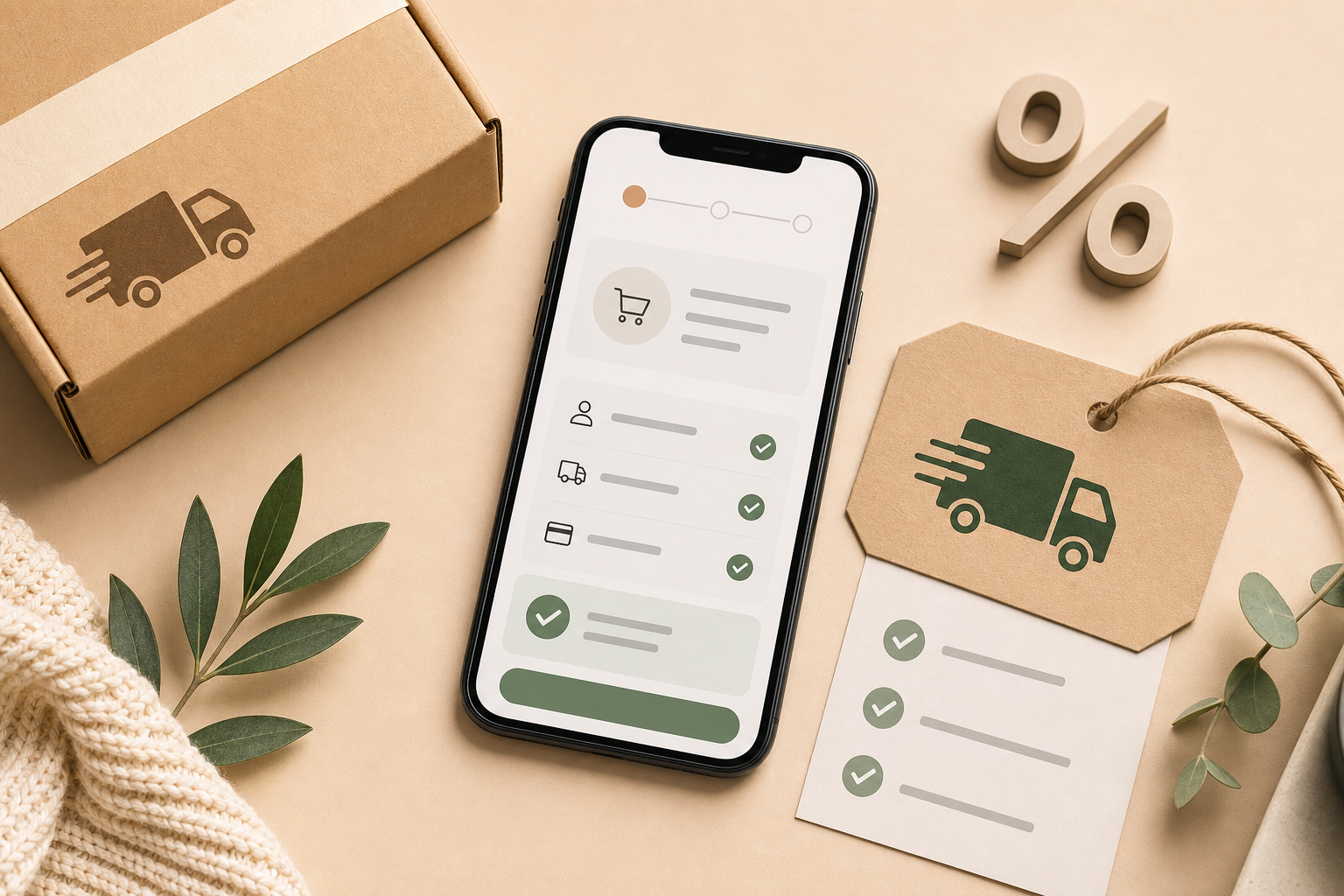 Colis, téléphone de commande et étiquette de livraison pour vérifier un code promo livraison gratuite