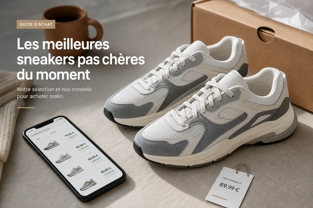 Baskets grises sans logo, téléphone de comparaison de prix et colis pour un guide New Balance pas cher